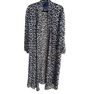 Susan Graver Womens Black Kimono Leopard Print Semi Sheer Duster‎ Cardigan OS